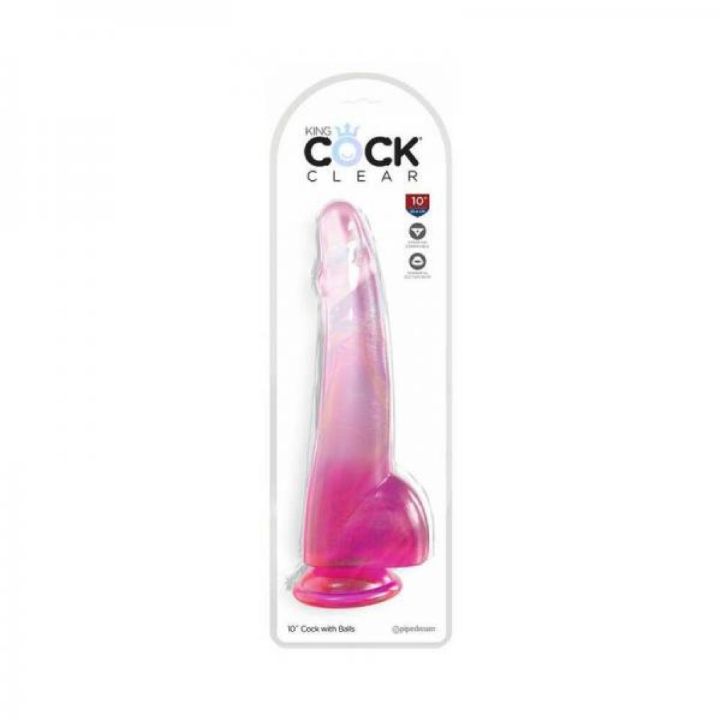 King Cock Clear With Balls 10in Pink - Huge Dildos