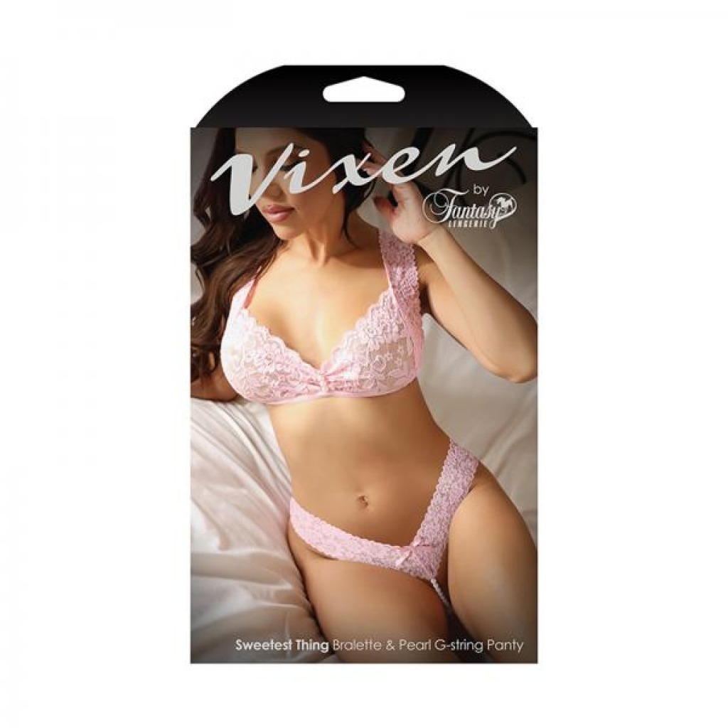 Fantasy Lingerie Vixen Sweetest Thing Lace Bralette & Pearl G-string Panty Pink O/s - Bra Sets