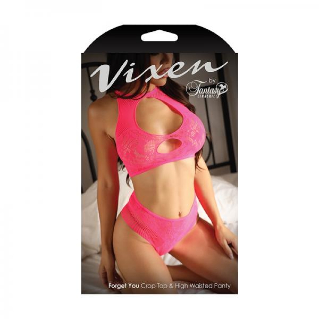 Fantasy Lingerie Vixen Forget You Seamless Lace Crop Top & High Waisted Panty Pink O/s - Bra Sets