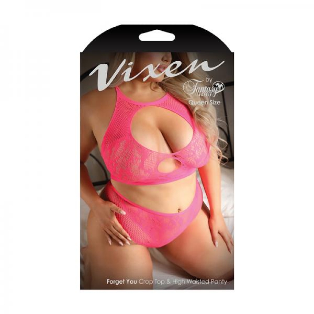 Fantasy Lingerie Vixen Forget You Seamless Lace Crop Top & High Waisted Panty Pink Queen Size - Bra Sets