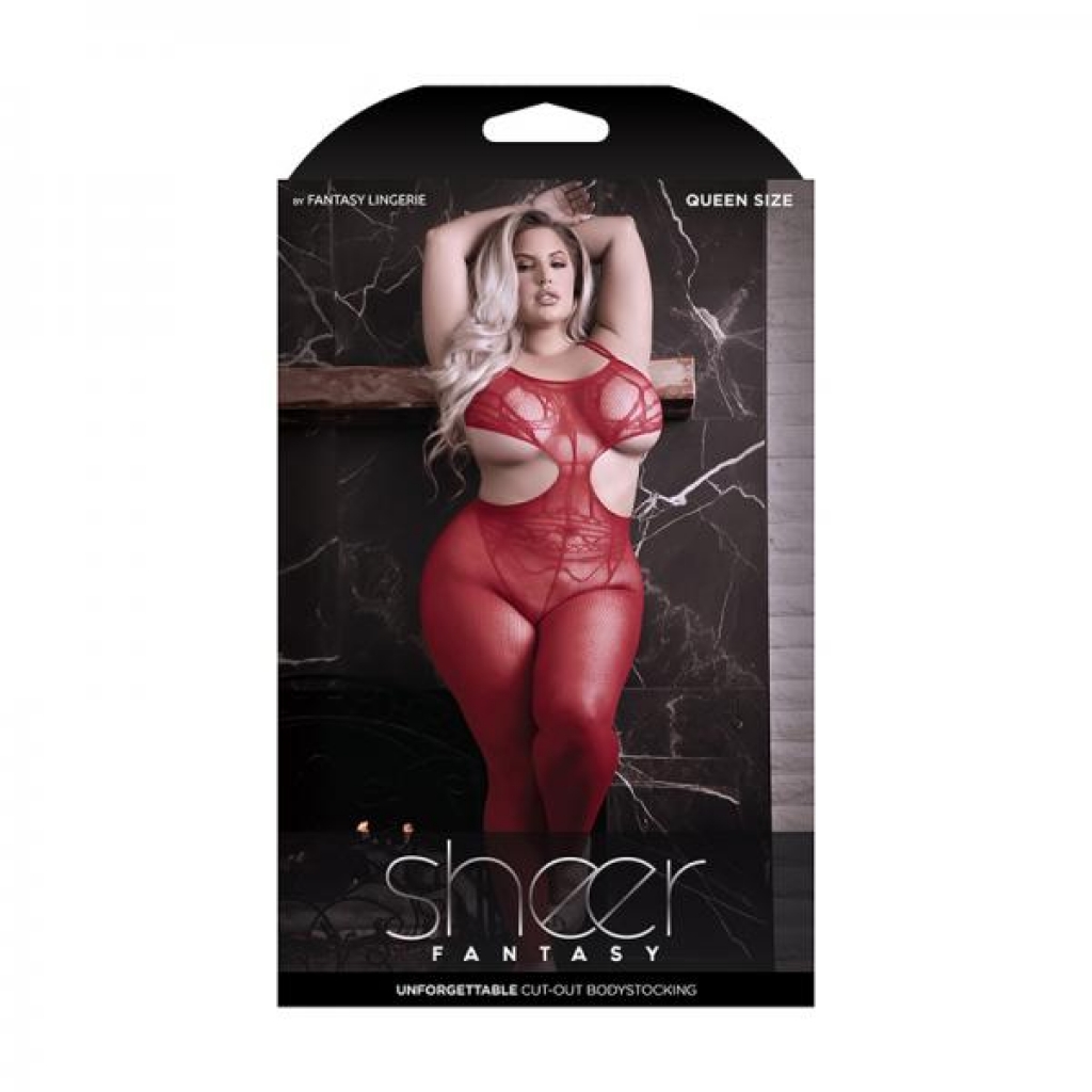 Fantasy Lingerie Sheer Unforgettable Cut-out Bodystocking Red Queen Size - Bodystockings, Pantyhose & Garters