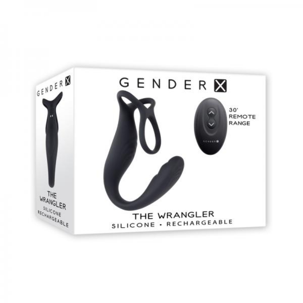Gender X The Wrangler Rechargeable Silicone Vibrating C-ring With Remote Black - Stimulating Penis Rings