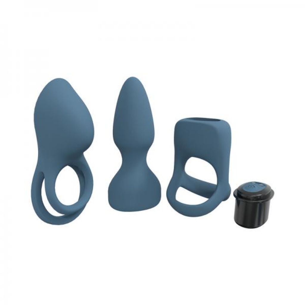 Loveline Pleasure Kit 10 Speed Silicone Rechargeable Waterproof Blue Grey - Kits & Sleeves