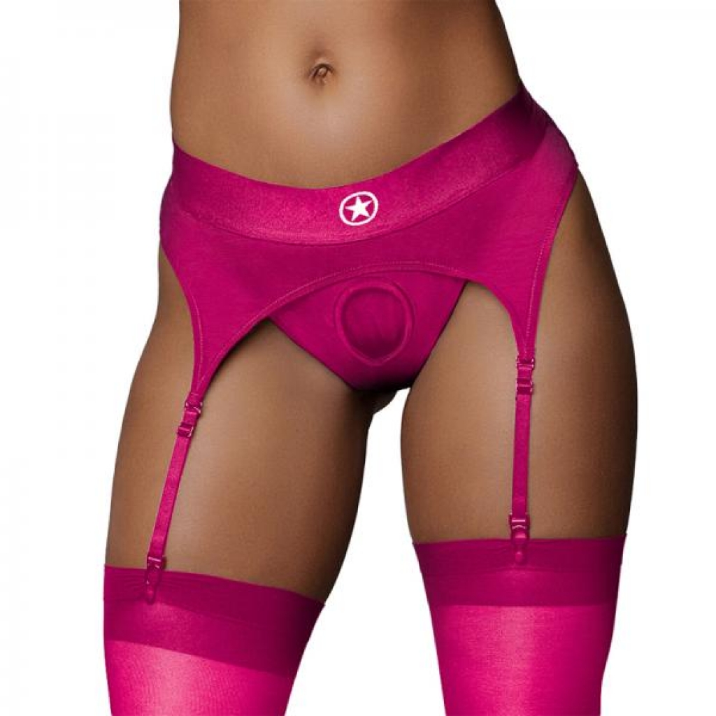 Ouch! Vibrating Strap-on Thong With Adjustable Garters Pink M/l - Babydolls & Slips