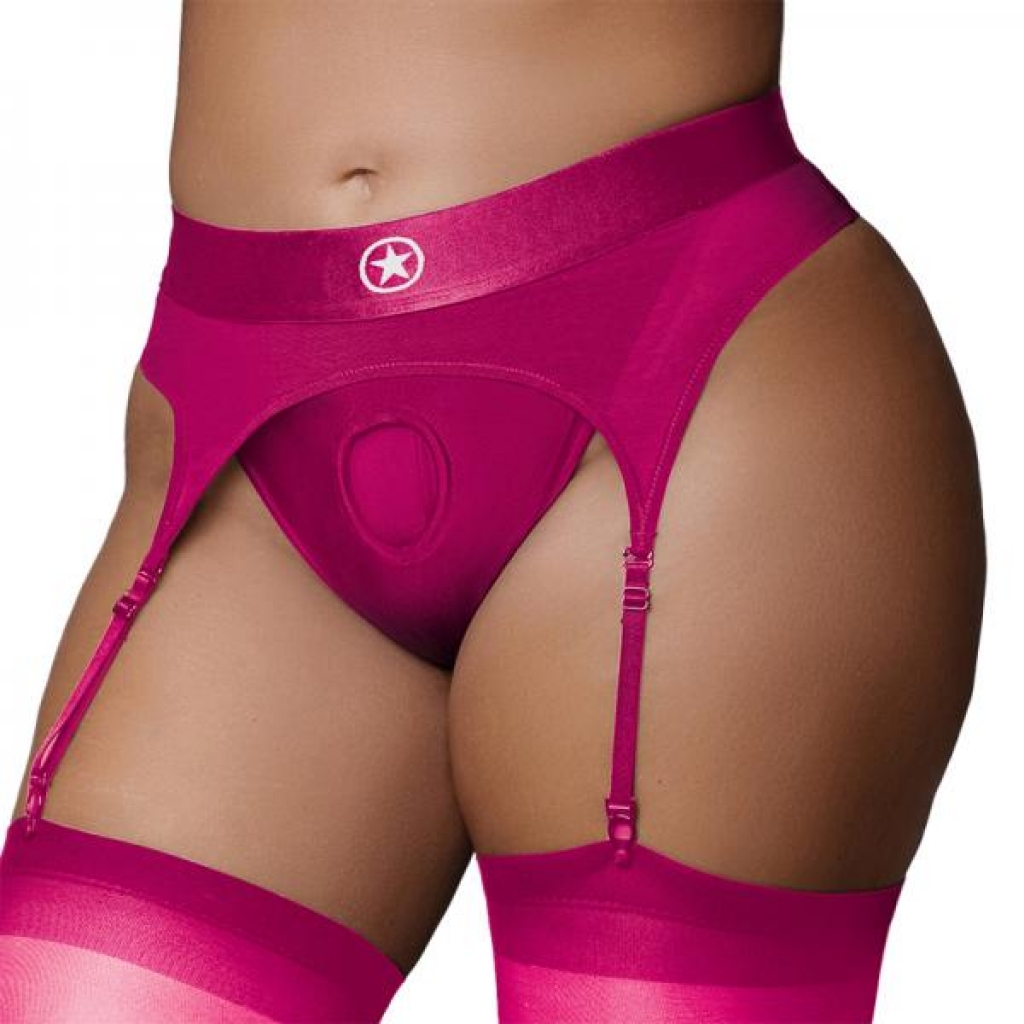 Ouch! Vibrating Strap-on Thong With Adjustable Garters Pink Xl/xxl - Babydolls & Slips