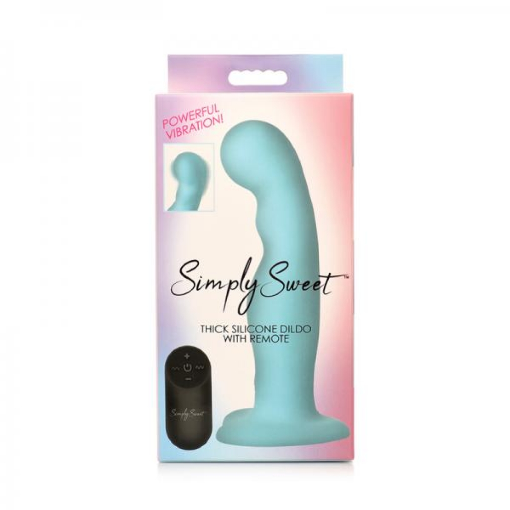 Simply Sweet 21x Vibrating Thick Silicone Dildo W/ Remote Blue - Realistic Dildos & Dongs