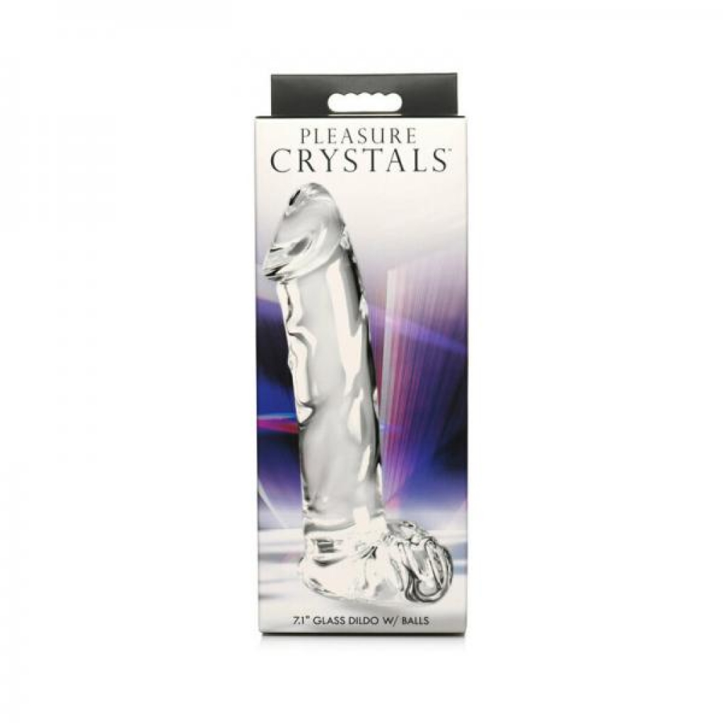 Pleasure Crystals 7.1 In. Glass Dildo With Balls - Realistic Dildos & Dongs