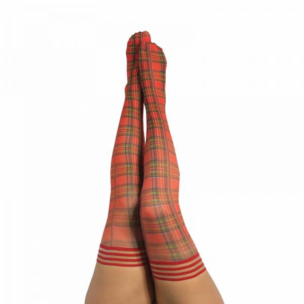 Kixies Grace Plaid Thigh-high Red Size D - Bodystockings, Pantyhose & Garters