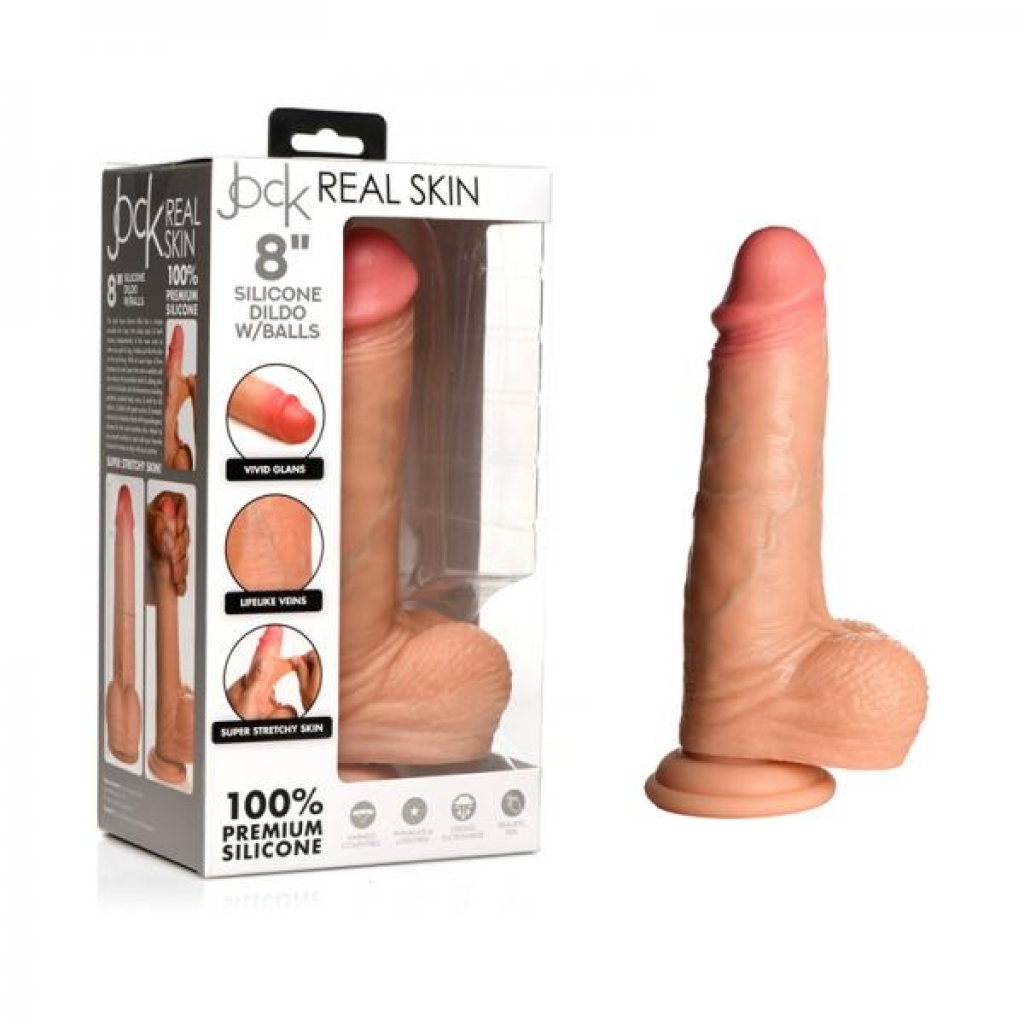 Jock Real Skin Silicone Dildo With Balls 8 In. Light - Realistic Dildos & Dongs