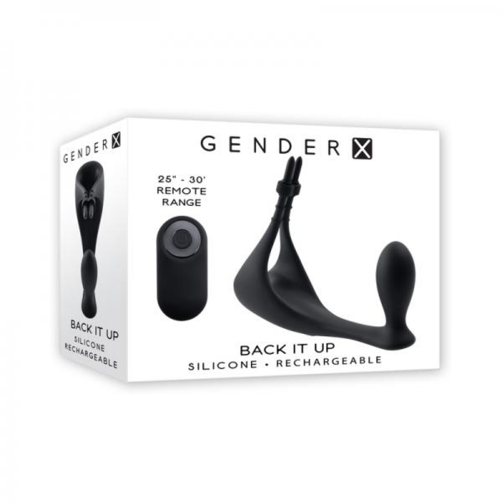 Gender X Back It Up Rechargeable Lasso C-ring And Plug With Remote Silicone Black - Stimulating Penis Rings