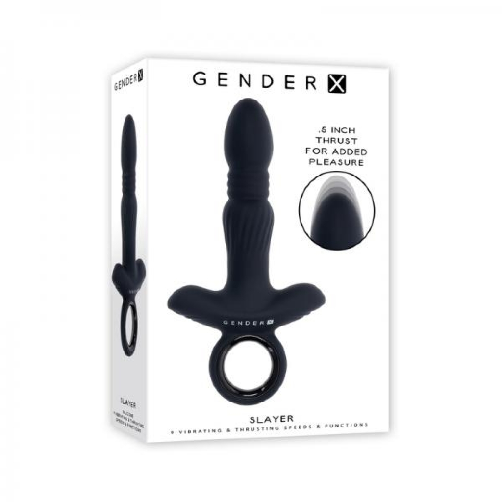 Gender X Slayer Rechargeable Ring Thruster Vibe Silicone Black - Prostate Massagers