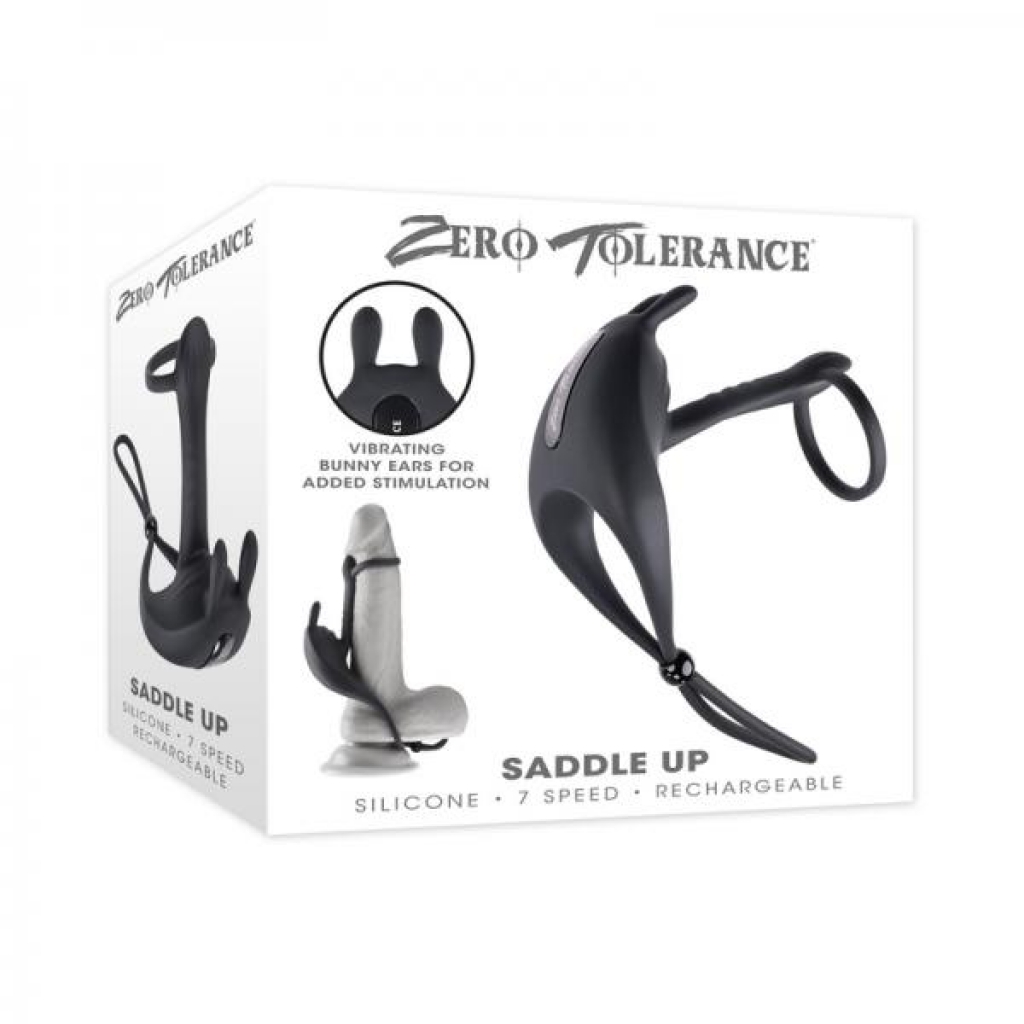Zero Tolerance Saddle Up Rechargeable Vibrating C-ring & Girth Enhancer Silicone Black - Couples Penis Rings