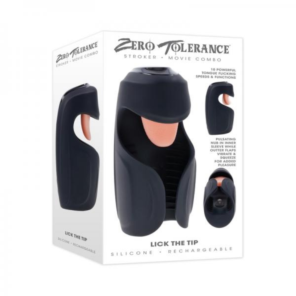 Zero Tolerance Lick The Tip Rechargeable Vibrating Thumping Stroker Silicone Black - Masturbation Sleeves