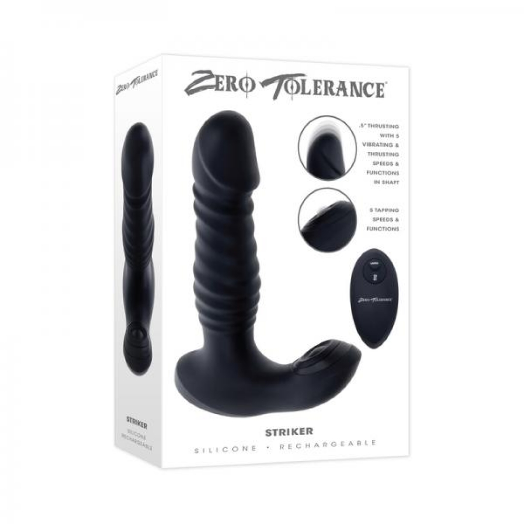 Zero Tolerance Striker Rechargeable Thrusting Anal Vibe With Remote Silicone Black - Prostate Massagers