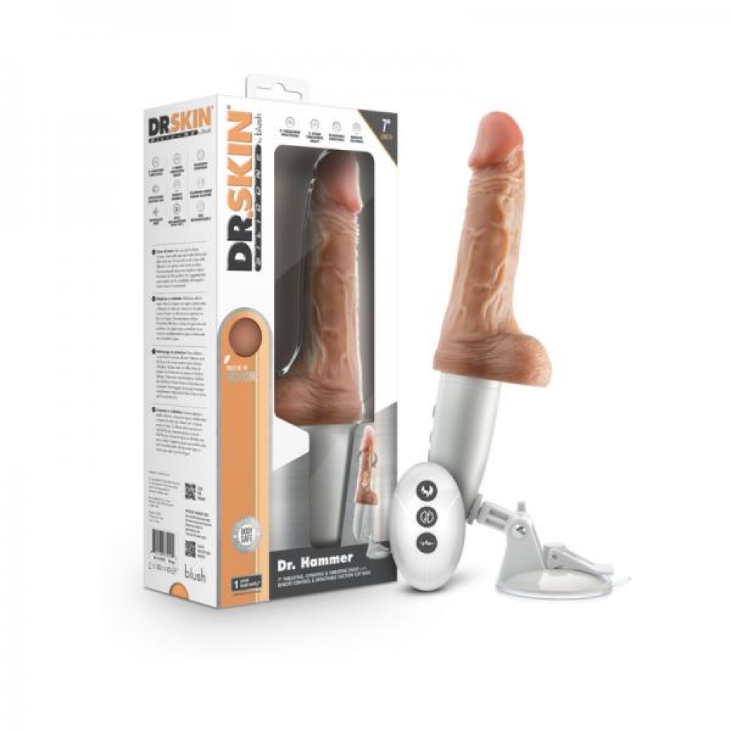 Dr. Skin Silicone Dr. Hammer Thrusting Dildo With Handle 7 In. Beige - Realistic Dildos & Dongs
