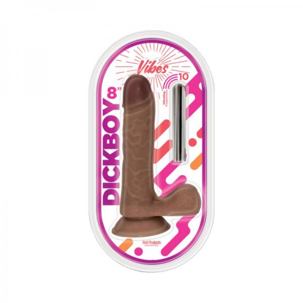 Dickboy Vibes 8 In. Dildo With Rechargeable Bullet Chocolate - Realistic Dildos & Dongs